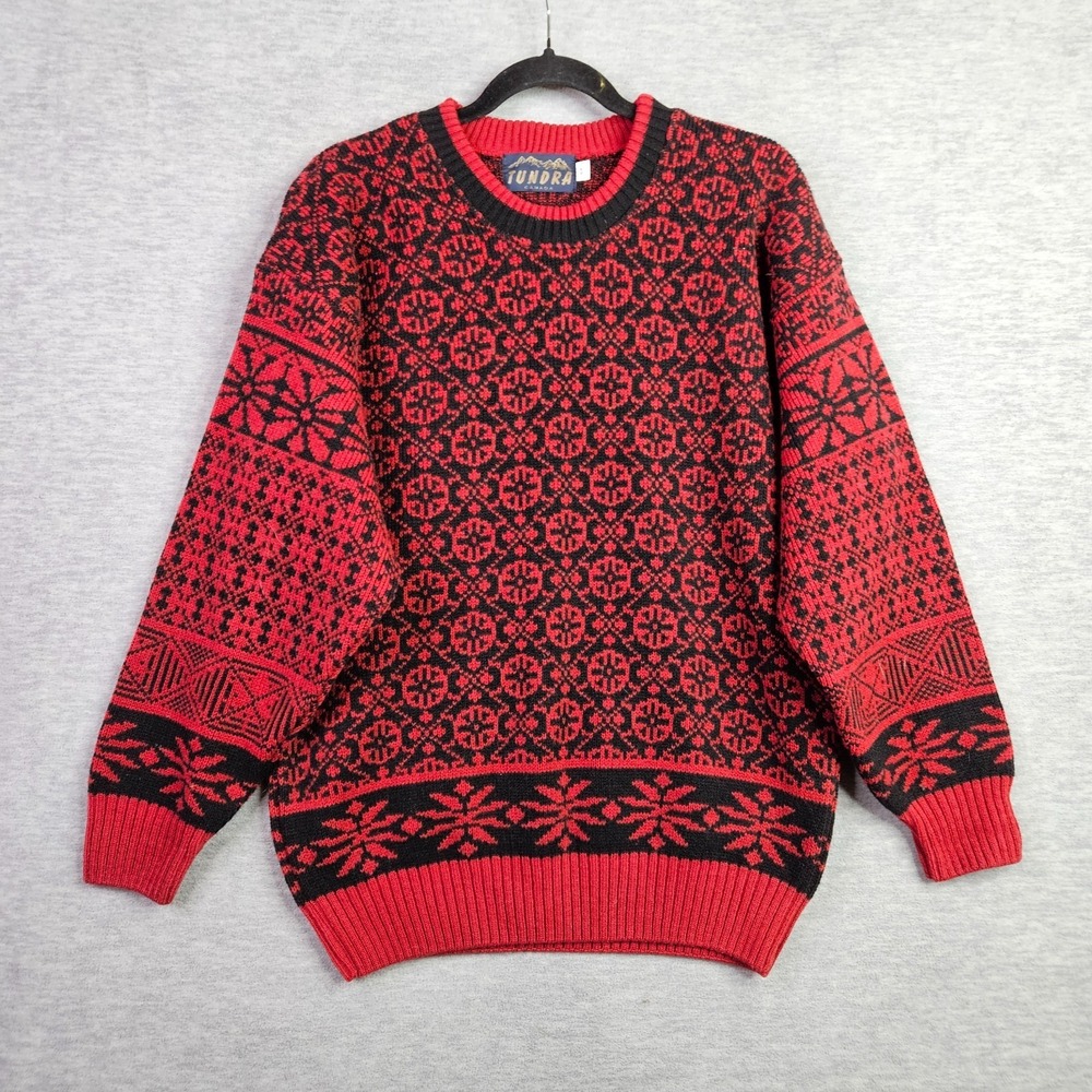Tundra Canada Unisex Adult Red Black Nordic Knit Sweater Size S/P Vintage